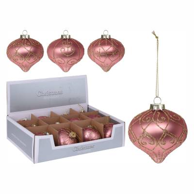 Globuri conice din sticla 8 cm roz prafuit