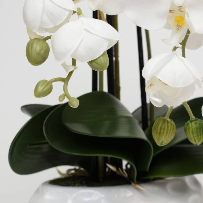 Orhidee artificiala Phalaenopsis alba in vas ceramic, 59 cm