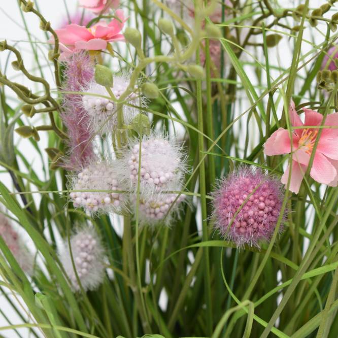 Aranjament flori de camp mov artificiale in vas de plastic, 40 cm