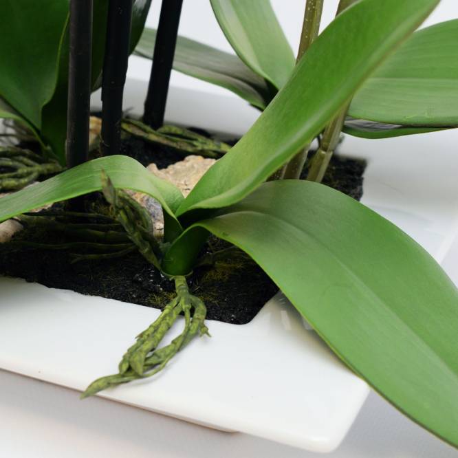 Orhidee artificiala Phalaenopsis Fresh vernil cu aspect 100% natural in vas ceramic, 46 cm